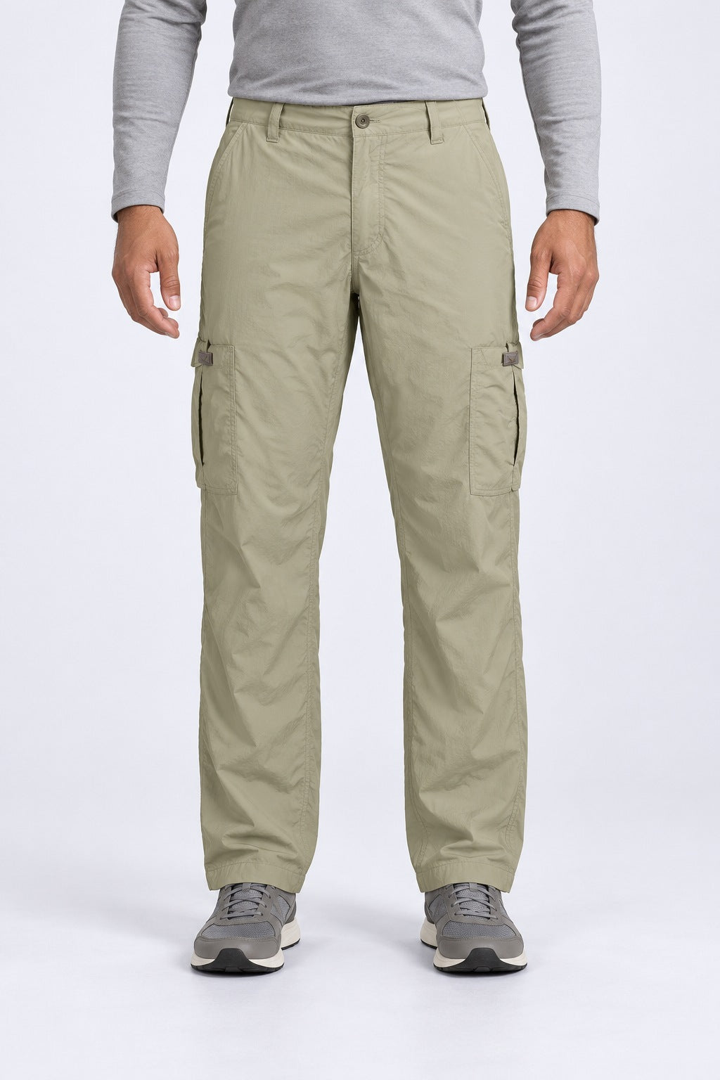 Calça Explorer Masculina com Elastano – Areia – de frente, do peito aos pés