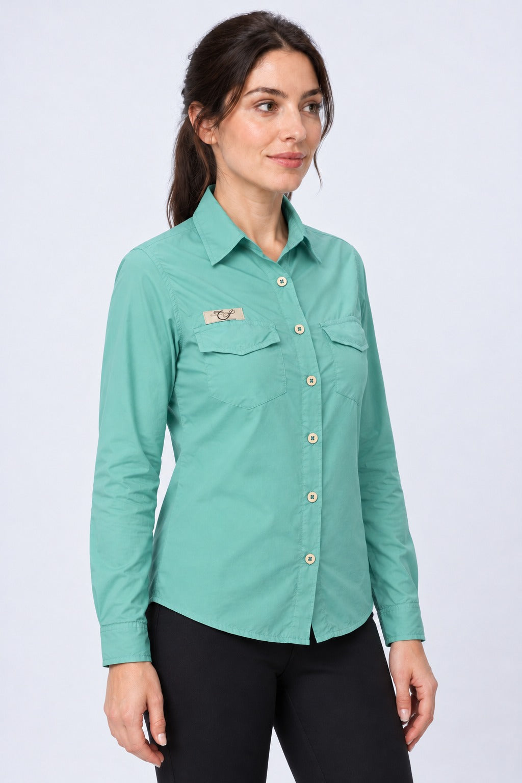 Camisa Adventure Feminina Manga Longa – Verde Água – frente