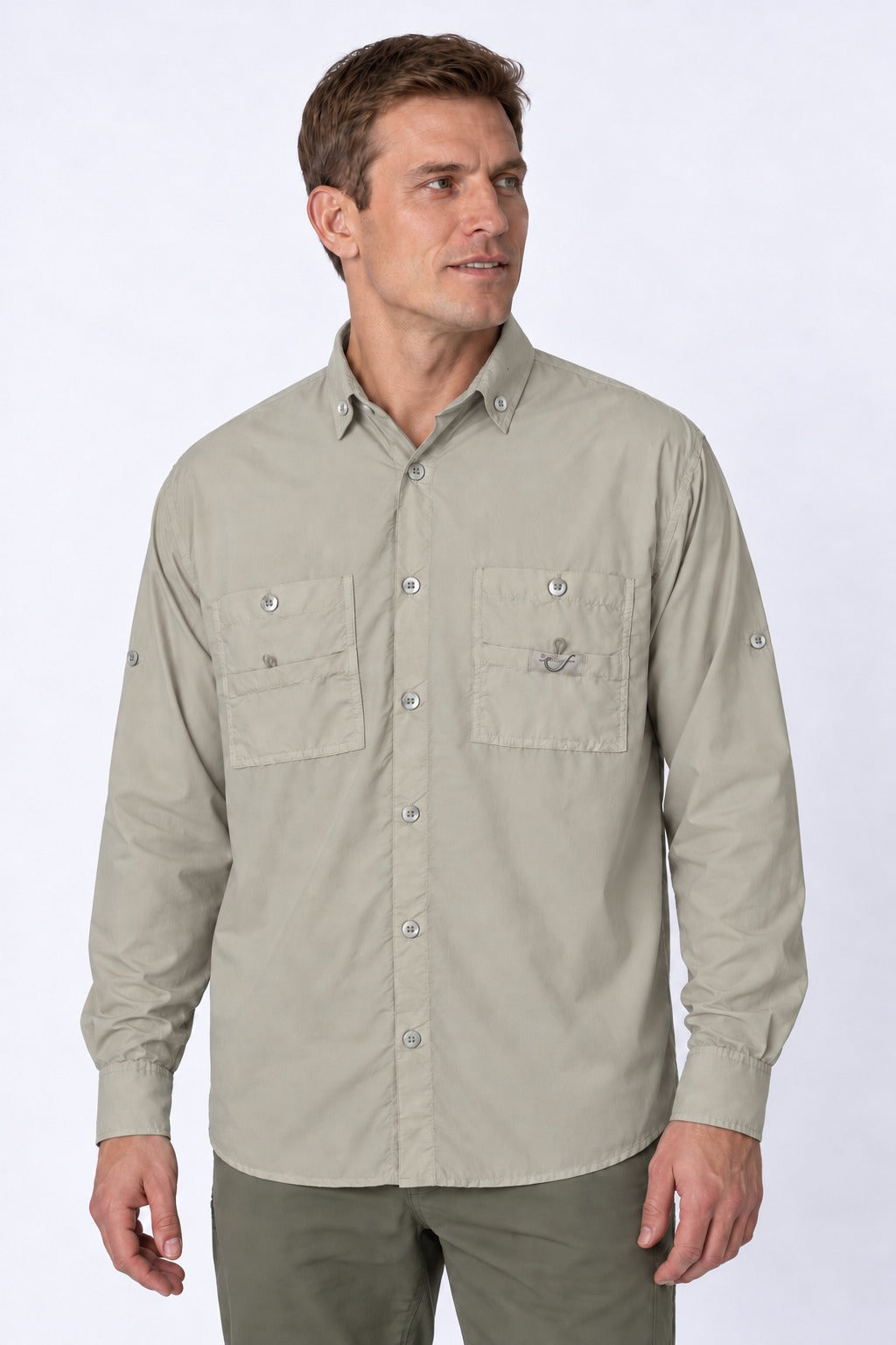 Camisa Adventure Masculina Manga Longa – Areia – frente