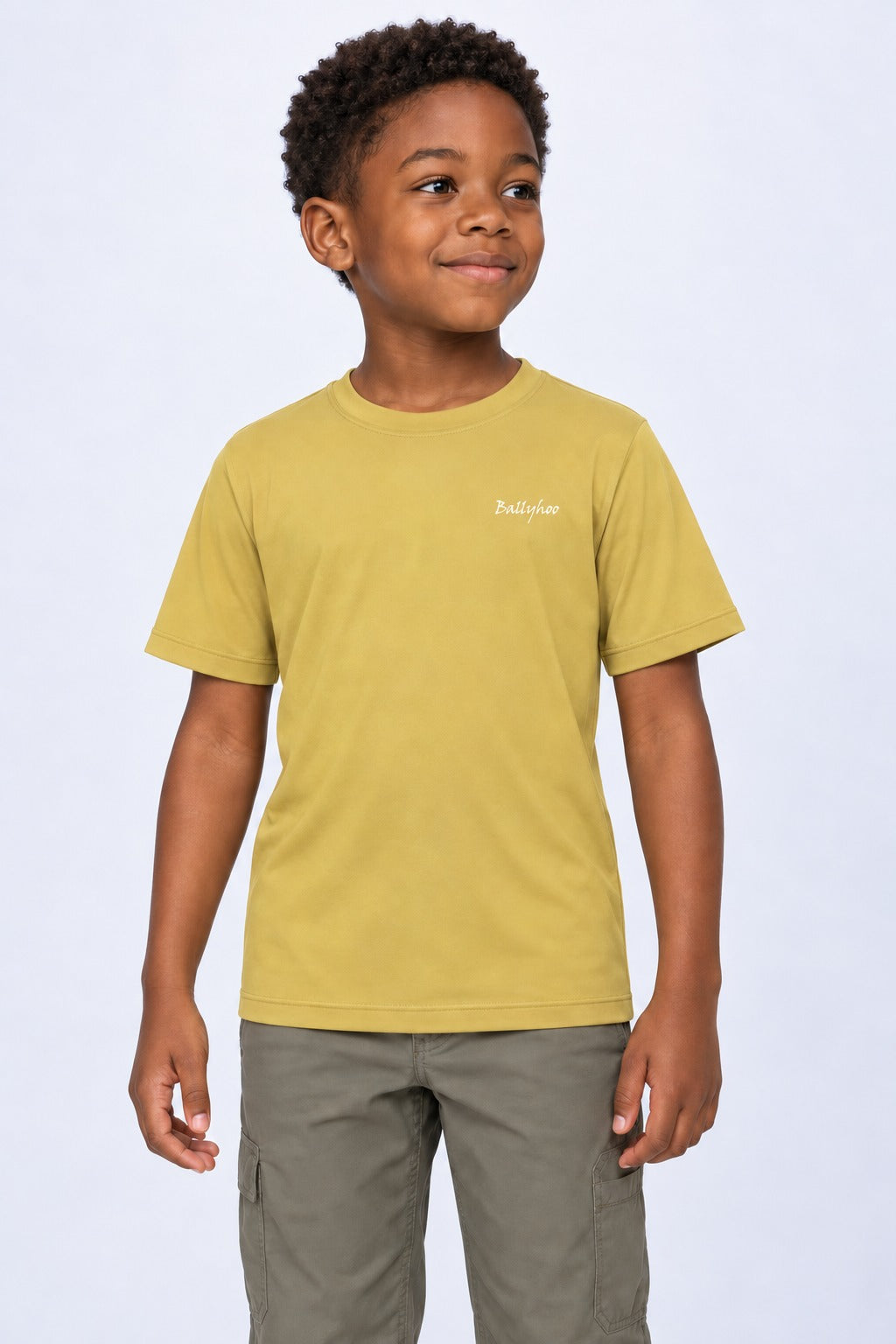 Camiseta Performance Infantil Manga Curta – Bege – frente
