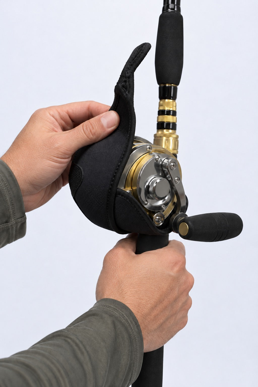 Protetor de carretilha para tamanhos grandes(Penn 50lbs) – em uso