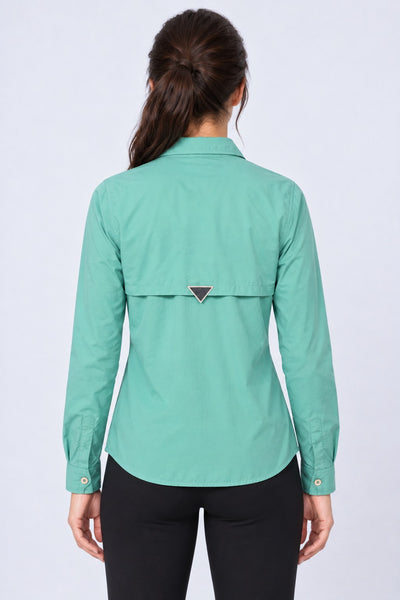 Camisa Adventure Feminina Manga Longa – Verde Água – costas