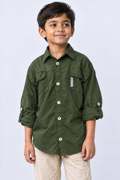 Camisa Adventure Infantil Manga Longa – Militar – frente