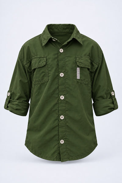 Camisa Adventure Infantil Manga Longa – Militar – peça, frente