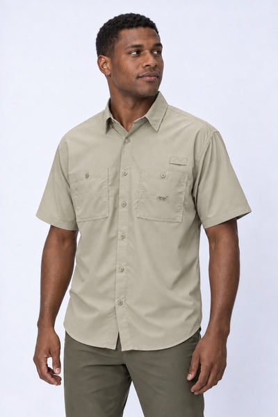 Camisa Adventure Masculina Manga Curta – Areia – frente