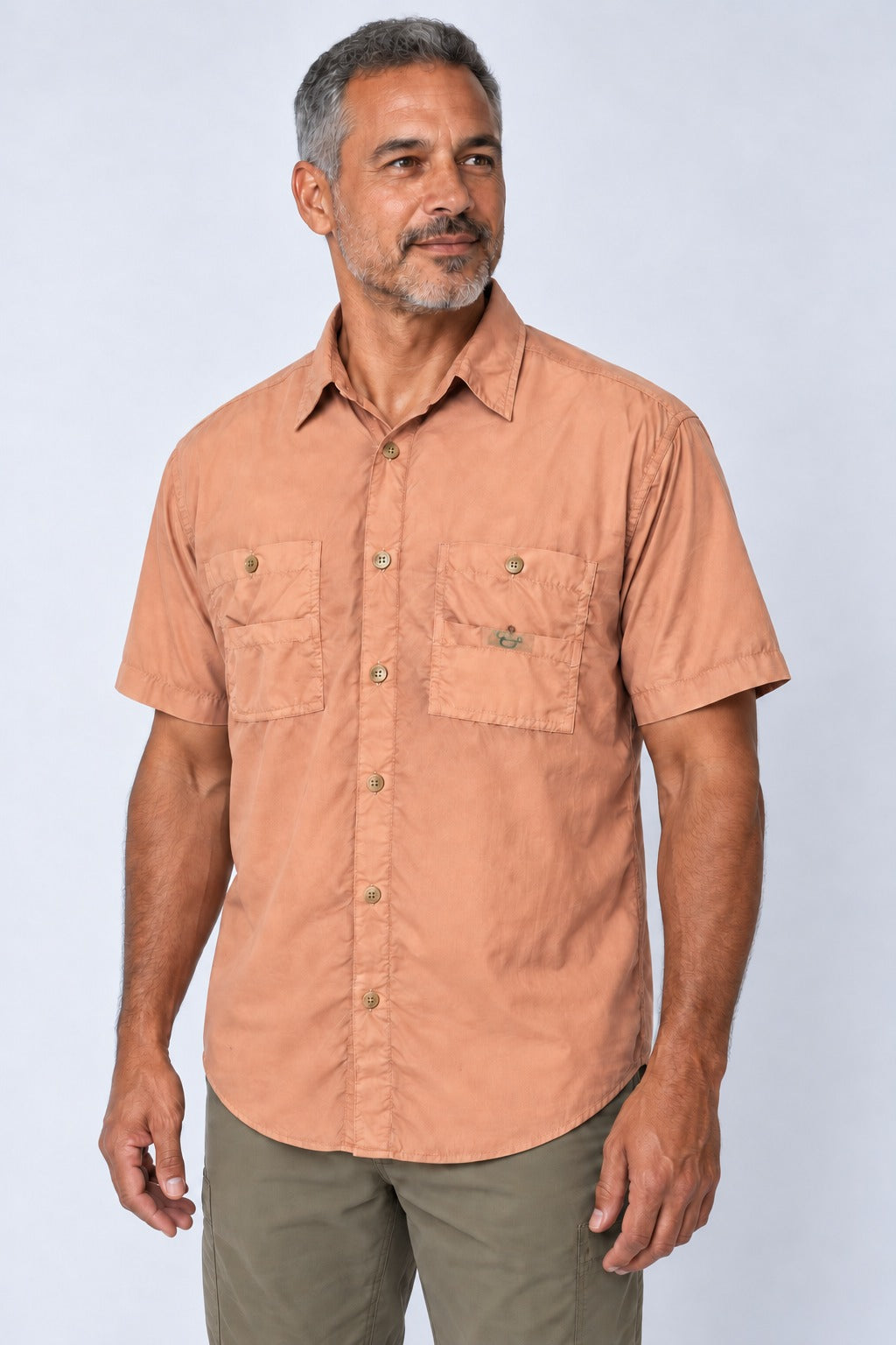 Camisa Adventure Masculina Manga Curta – Salmão – frente