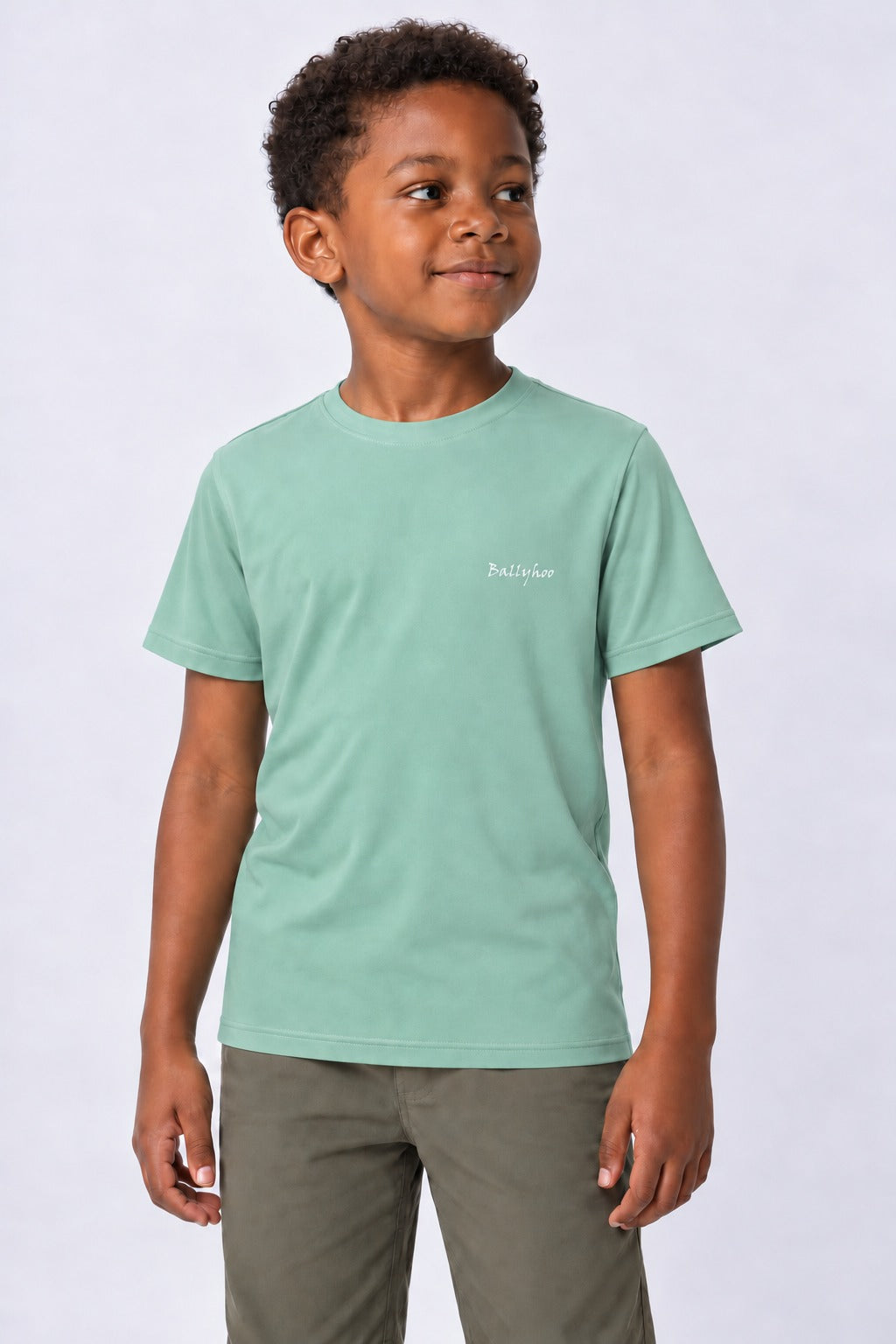 Camiseta Performance Infantil Manga Curta – Verde Água – frente