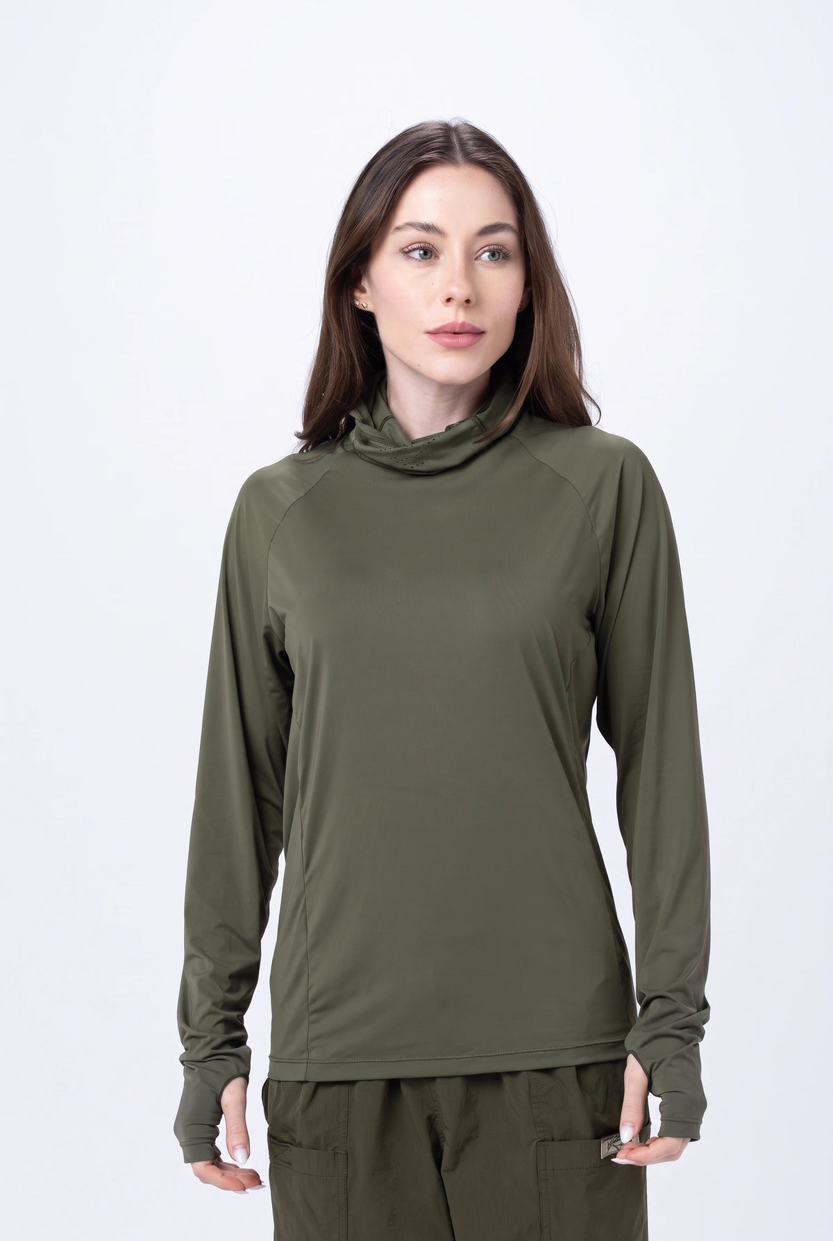 Camiseta Térmica Feminina Gola Alta – Verde Militar – foto 4