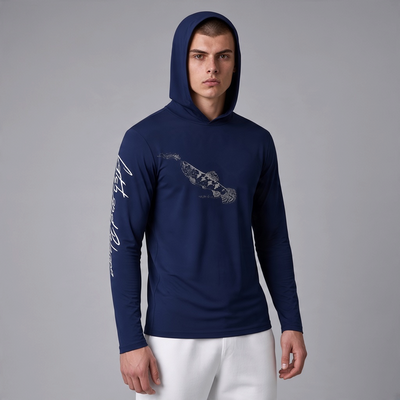 Camiseta Performance Masculina com Capuz Estampada e Proteção UV 50+ 100% Poliamida