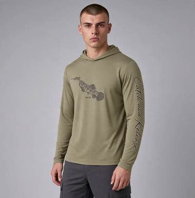 Camiseta Performance Masculina com Capuz Estampada e Proteção UV 50+ 100% Poliamida